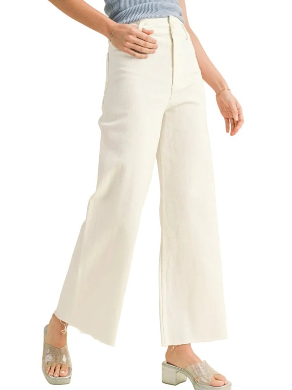 Miou Muse Sydney White High Waisted Stretch Wide Leg Sailor Jeans, Size S